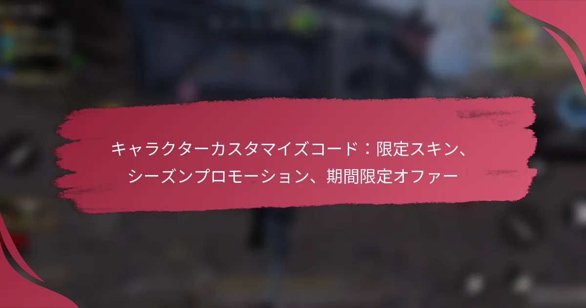 キャラクターカスタマイズコード：限定スキン、シーズンプロモーション、期間限定オファー